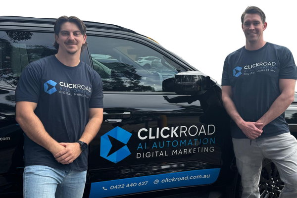 Sam, founder of Click Road, with Jacob and Click Road vehicle